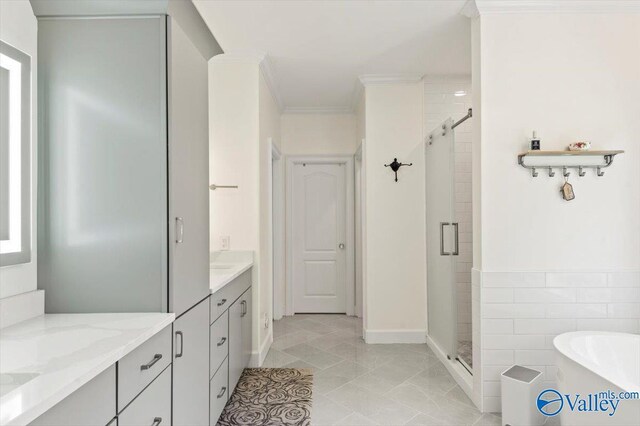 office area featuring light wood-type flooring, a chandelier, and ornamental molding