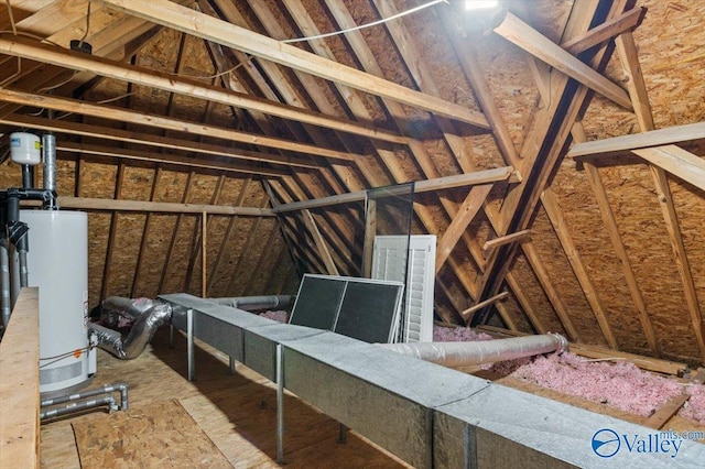 attic featuring gas water heater