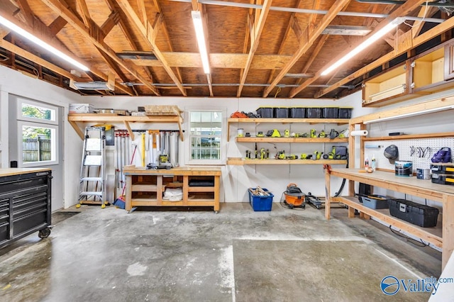 below grade area with a workshop area