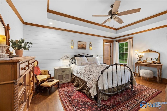 10161 US Highway 11, Springville, AL 35146 - bedroom featuring crown molding, a raised ceiling, wood finished floors, recessed lighting, and a ceiling fan