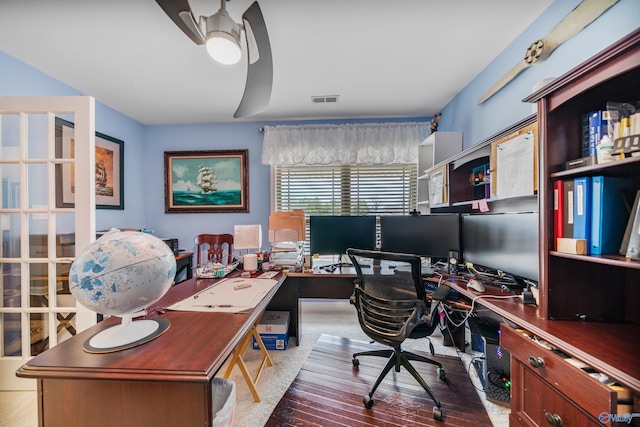 office area featuring ceiling fan