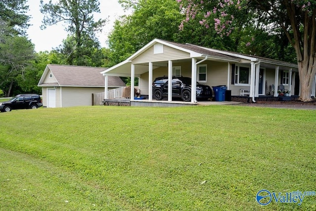 152 6th St W, Grant, AL 35747 - ranch-style house featuring a front lawn, a porch, a carport, and view of scattered trees