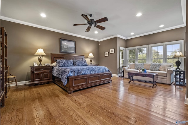 902 County Road 163, Centre, AL 35960 - bedroom with crown molding, wood finished floors, recessed lighting, and a ceiling fan