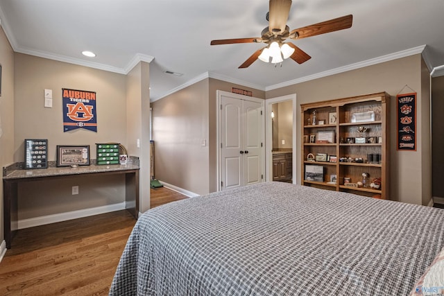 902 County Road 163, Centre, AL 35960 - bedroom featuring wood finished floors, crown molding, recessed lighting, and a ceiling fan