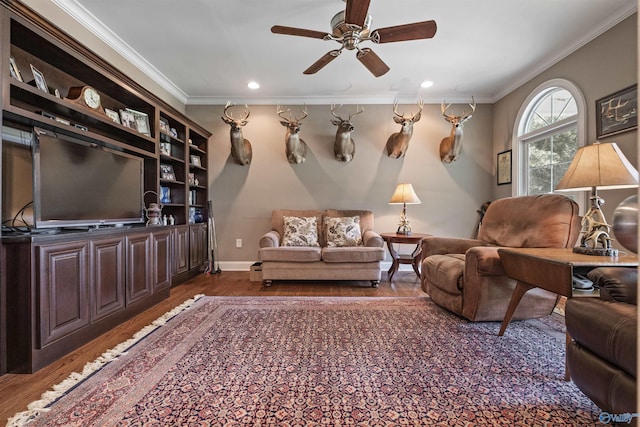 902 County Road 163, Centre, AL 35960 - living area featuring crown molding, ceiling fan, recessed lighting, and wood finished floors