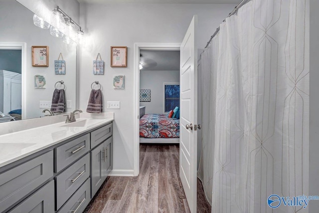 bathroom with vanity and wood-type flooring