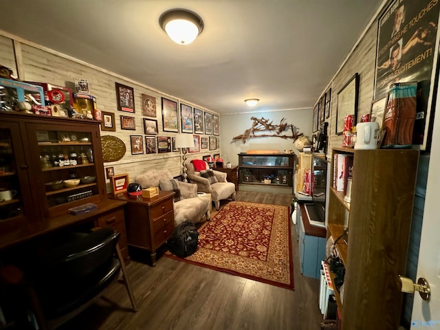 interior space with dark hardwood / wood-style floors