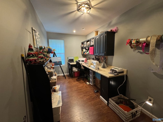 office area with dark hardwood / wood-style flooring