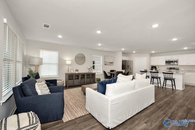 living room featuring dark hardwood / wood-style floors