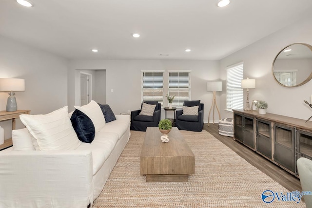 living room with light hardwood / wood-style flooring