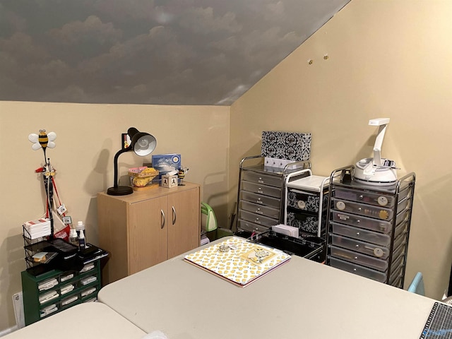 bedroom with lofted ceiling