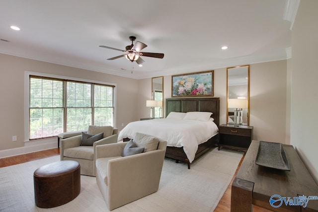 2833 High Mountain Rd NE, Huntsville, AL 35811 - bedroom with crown molding, recessed lighting, a ceiling fan, and light wood-type flooring