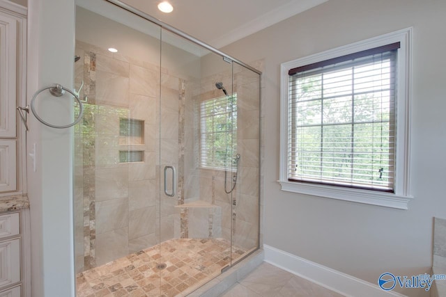 2833 High Mountain Rd NE, Huntsville, AL 35811 - bathroom featuring baseboards and a shower stall