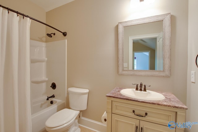 2833 High Mountain Rd NE, Huntsville, AL 35811 - bathroom featuring vanity, baseboards, toilet, and shower / tub combo
