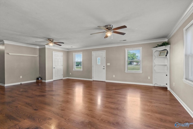 26150 Mooresville Rd, Elkmont, AL 35620 - unfurnished living room featuring ceiling fan, a wealth of natural light, and wood finished floors