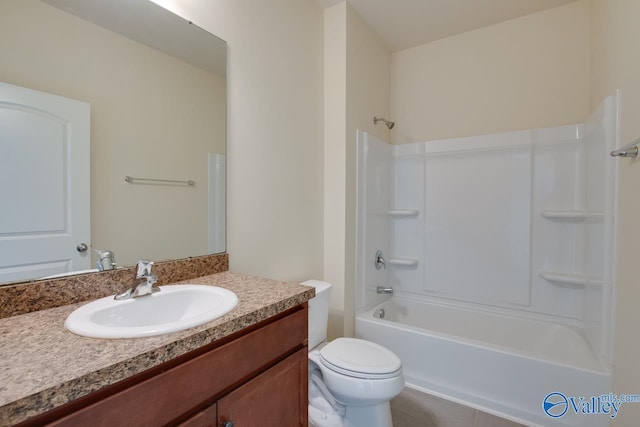 full bathroom with tile patterned flooring, vanity, toilet, and shower / bathtub combination