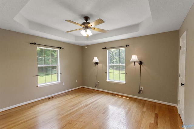 209 Leslie Ln, Harvest, AL 35749 - unfurnished room with a raised ceiling, plenty of natural light, light wood finished floors, and ceiling fan