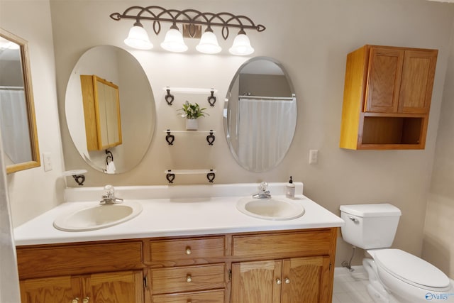 209 Leslie Ln, Harvest, AL 35749 - bathroom featuring double vanity, curtained shower, and tile patterned flooring