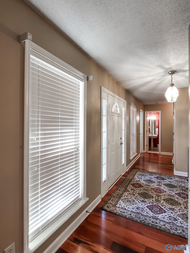 entrance foyer featuring dark hardwood / wood-style floors and a textured ceiling