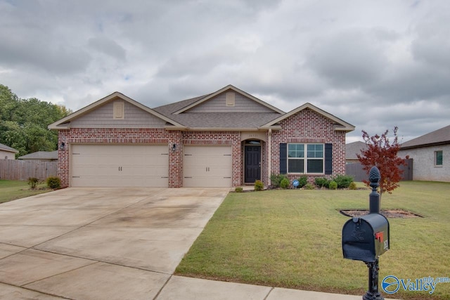 view of front facade featuring a garage and a front lawn