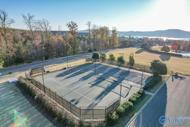 drone / aerial view featuring a mountain view