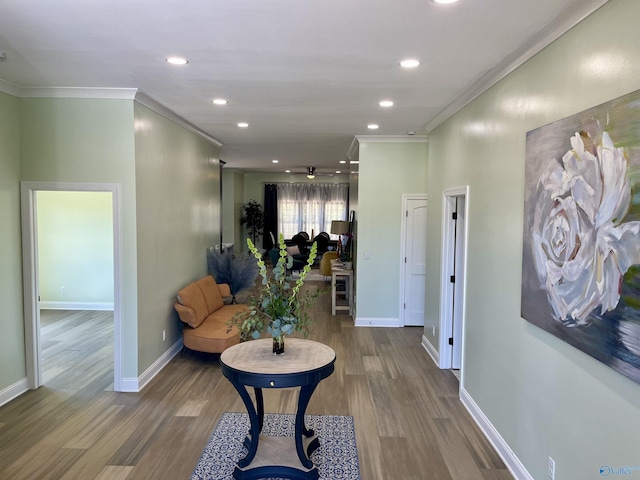 347 Rustic Trce, Grant, AL 35747 - hallway featuring crown molding, wood finished floors, baseboards, and recessed lighting
