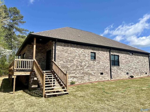 347 Rustic Trce, Grant, AL 35747 - back of house featuring stairway, brick siding, a wooden deck, and crawl space