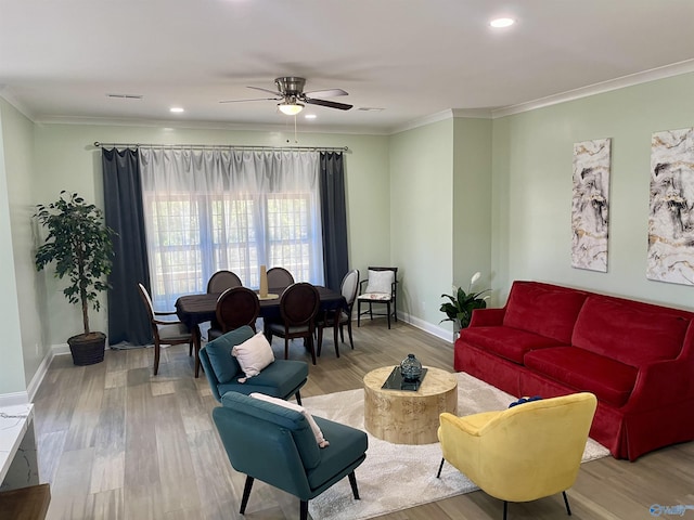 347 Rustic Trce, Grant, AL 35747 - living area with a ceiling fan, wood finished floors, baseboards, crown molding, and recessed lighting