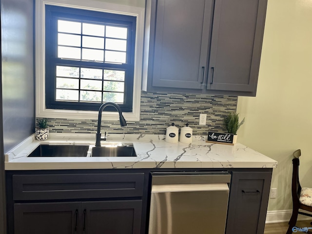 347 Rustic Trce, Grant, AL 35747 - kitchen featuring dishwasher, tasteful backsplash, a sink, and light stone counters