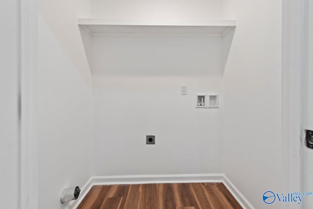 laundry area with hookup for an electric dryer, hookup for a washing machine, and dark hardwood / wood-style floors