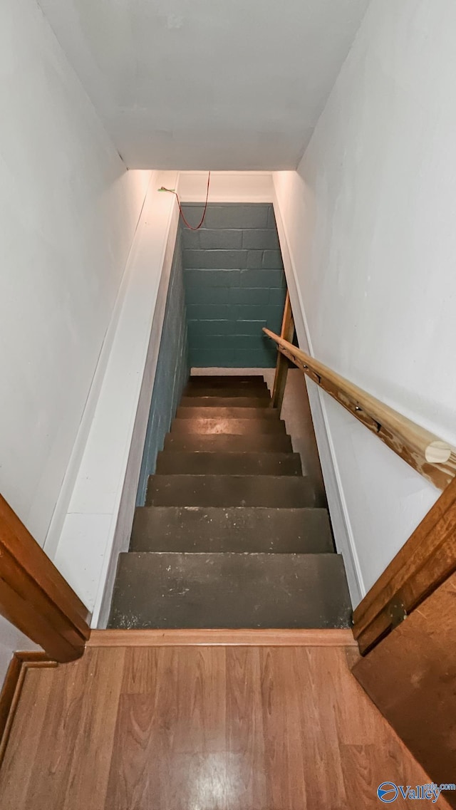 staircase with wood-type flooring