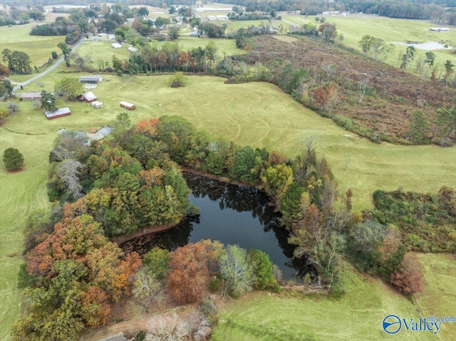 aerial view with a water view and a rural view