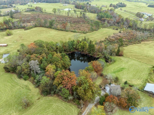 drone / aerial view with a water view and a rural view