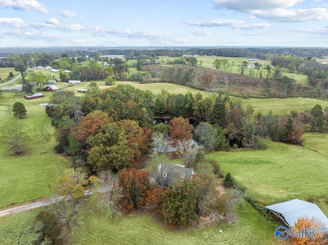 birds eye view of property with a rural view