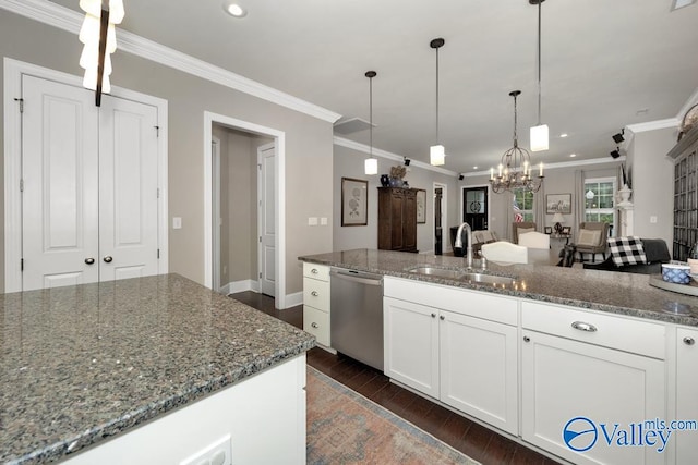 kitchen featuring dark stone countertops, sink, and stainless steel dishwasher