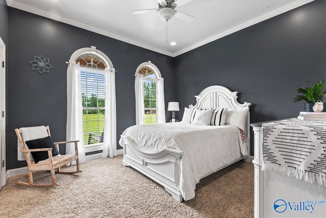 1081 County Road 190, Moulton, AL 35650 - bedroom featuring carpet flooring, ornamental molding, ceiling fan, and baseboards