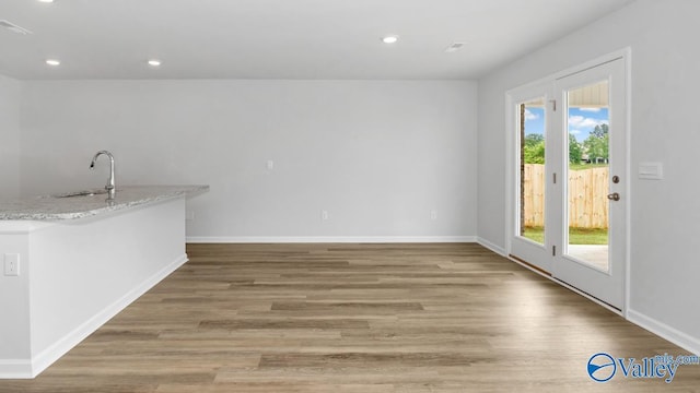 interior space with a healthy amount of sunlight, light wood finished floors, and a sink