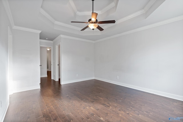 spare room featuring a tray ceiling and ornamental molding