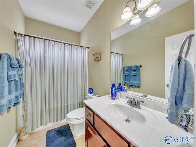 7515 Park Trace Ln SE, Owens Cross Roads, AL 35763 - bathroom featuring vanity, tile patterned floors, shower / tub combo with curtain, and a chandelier