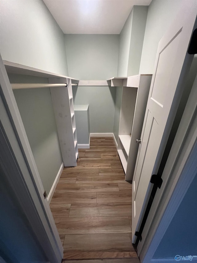 walk in closet featuring wood finished floors