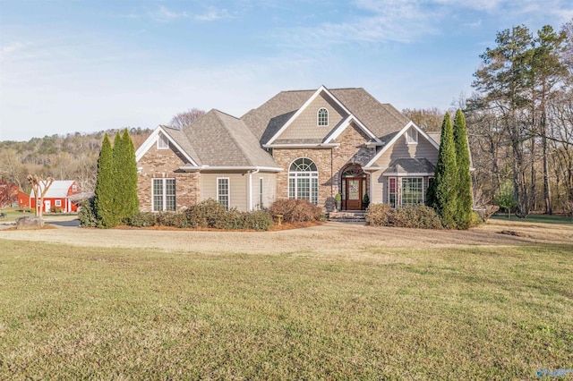 3602 Beason Cove Rd, Steele, AL 35987 - view of front of property featuring roof with shingles, stone siding, and a front lawn