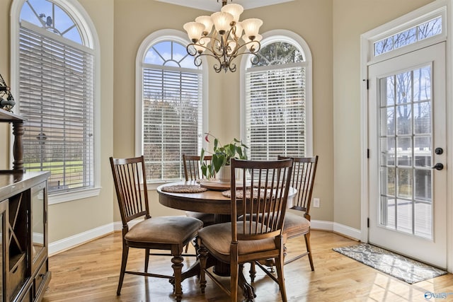 3602 Beason Cove Rd, Steele, AL 35987 - dining space featuring a chandelier, light wood-type flooring, and baseboards