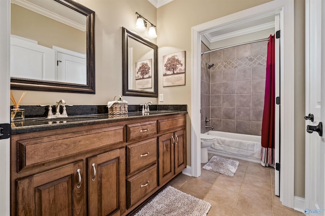 3602 Beason Cove Rd, Steele, AL 35987 - bathroom with a sink, ornamental molding, toilet, double vanity, and tile patterned flooring