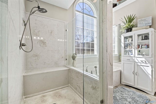3602 Beason Cove Rd, Steele, AL 35987 - full bathroom featuring a bath, a marble finish shower, and vanity
