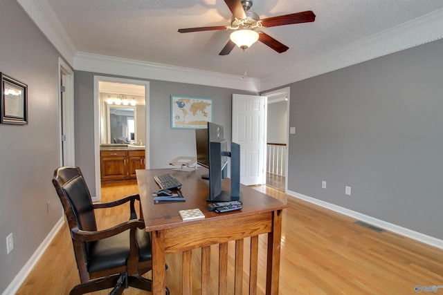 213 Knollridge Cir, Huntsville, AL 35801 - office space featuring ceiling fan, light wood-style flooring, and ornamental molding