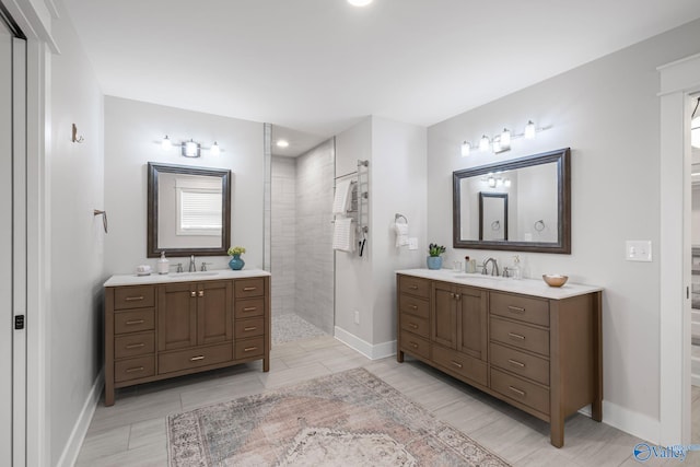139 Summit Pt, Guntersville, AL 35976 - full bath featuring two vanities, baseboards, walk in shower, and recessed lighting