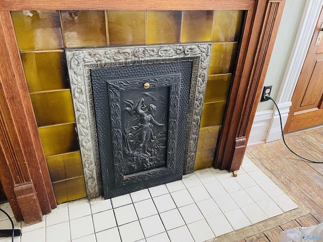 details featuring a fireplace