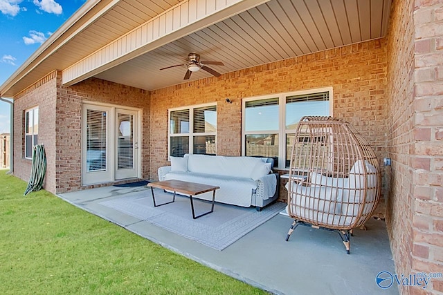 view of patio featuring ceiling fan and an outdoor hangout area