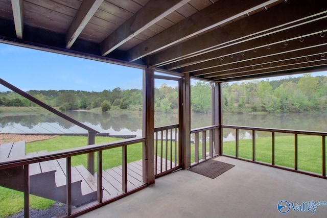 exterior space featuring a water view