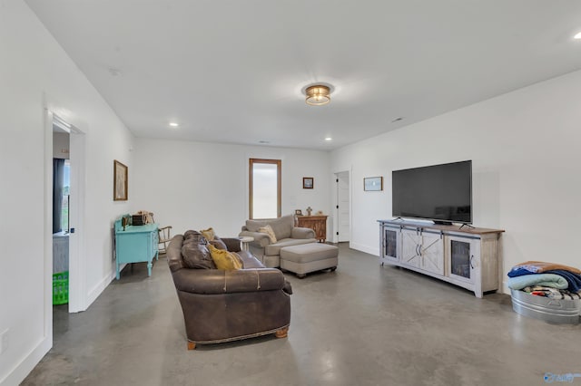 living room with concrete floors